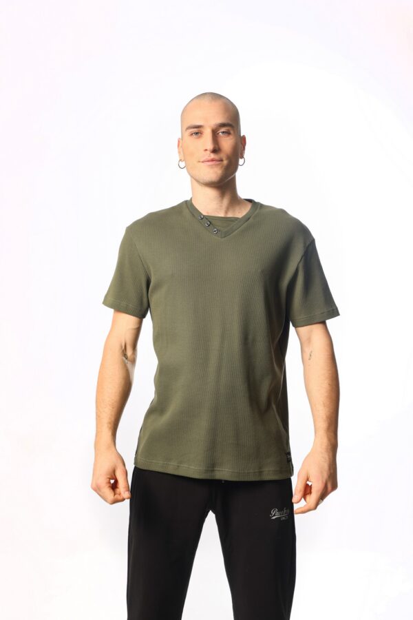 ΑΝΔΡΙΚΟ T-SHIRT MONOPLAKO V NECK PACO 2331046 KHAKI